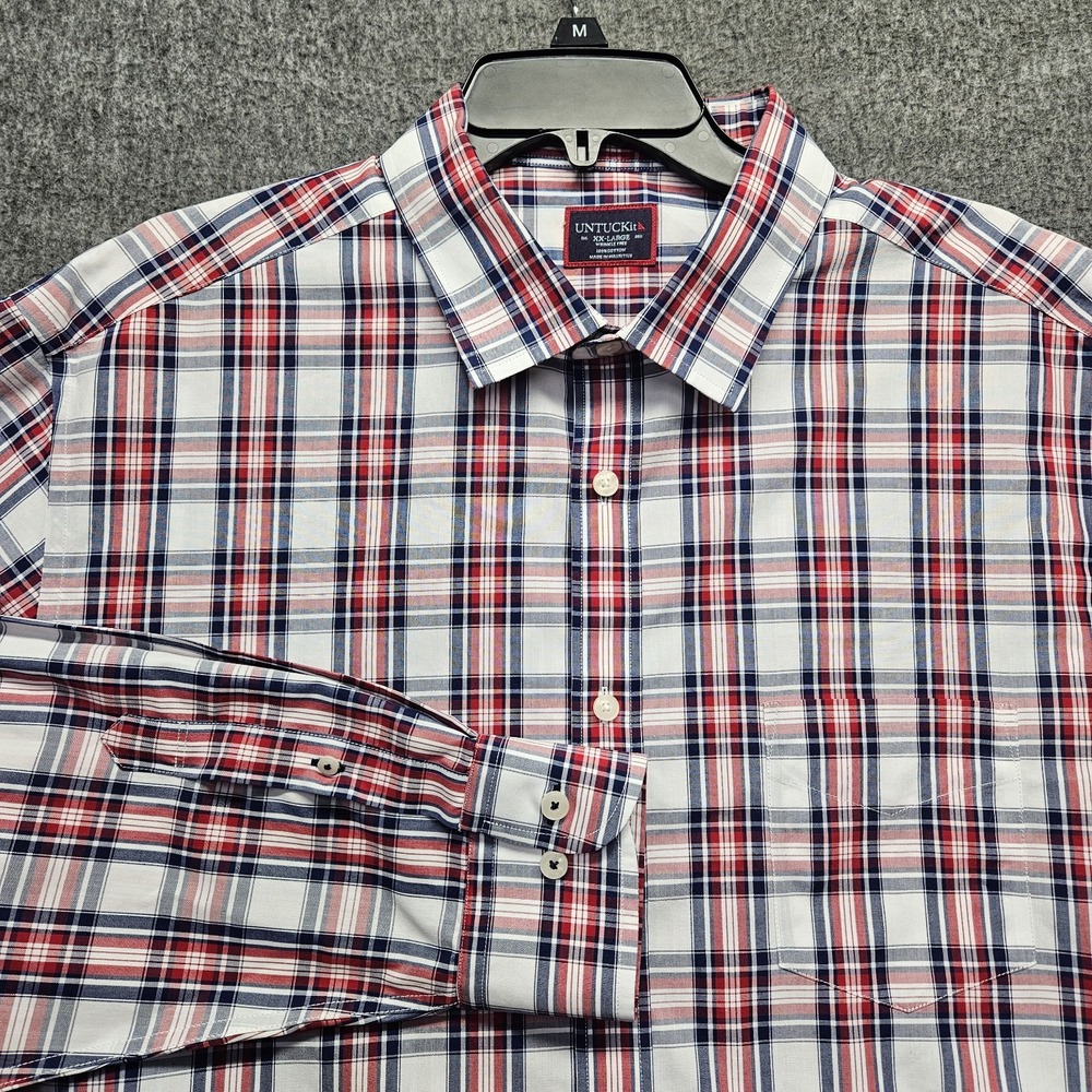 UNTUCKit Men's McCurry Wrinkle Free Regular Fit Red Blue Plaid Shirt XXL